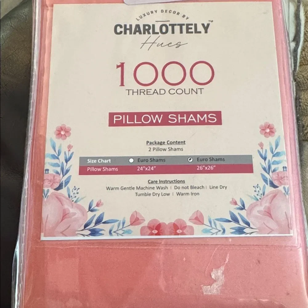 Charlottely Hues Pillow Shams European Square Covers 26” Mystic Rose Set 2 NWT